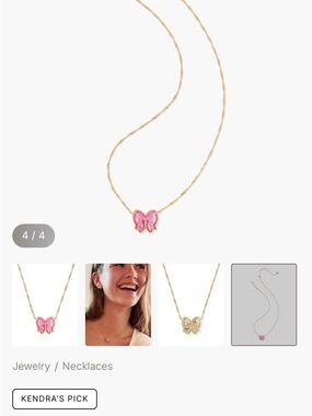 Kendra Scott set Gold Chain Necklace with Pink Butterfly Pendant
